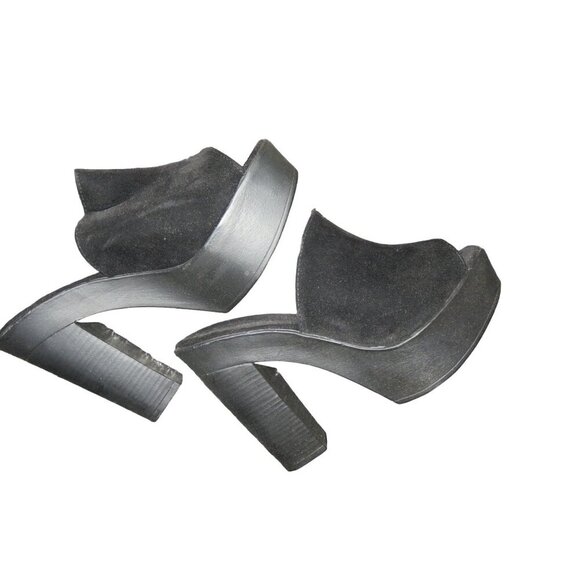 Nikta Black Suede Stacked Chunky Heel Platforms NIB available in sizes 9 and 10 - Picture 5 of 13